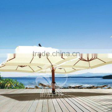 wooden outdoor bigest umbrella with 4 heads