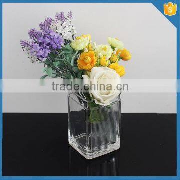 custom made ribbed pattern square shaped clear glass vases for centerpieces