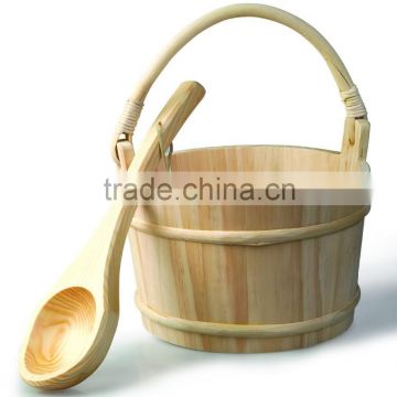 sauna spoon and wooden sauna bucket