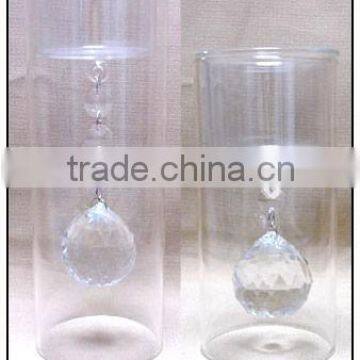 beautiful clear Glass Candle Holder with crystal pendants