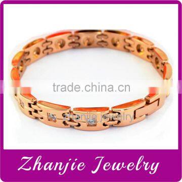 Vacuum Plating Rose Gold Health Care Jewelry Sport Style Stainless Steel Health Bio Magnetic Energy Bracelet With Shiny Crystal