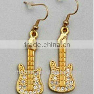 fashion jewelry stainless steel gold guitar earrings for girls