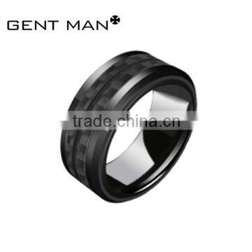 wholesale fashion jewelry 8MM Black ceramic Carbon Fiber Mens's Ring