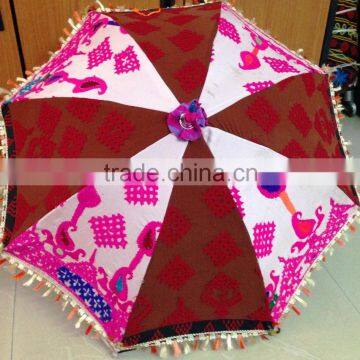 Designer Indian Embroidered Decor Cotton Umbrella Sun Protection Summer Parasol