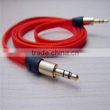 flat 3.5 mm male-male aux car audio cable, braided flat wire car aux audio cable