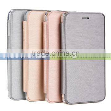 Ultra slim thin case book style leather case with transparent pc hard shell for iphone 6S