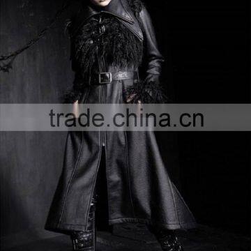 Mens Coat Long Jacket Black Gothic Steampunk Hooded Trench photo-3