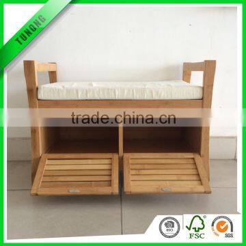 Bamboo Shoe Storage Rack Bench With White Sponge Mat photo-2