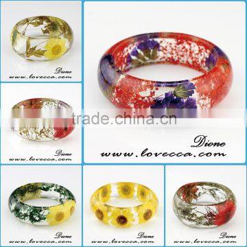 2016 high quality clear customized jewelry resin real dried flower bangle