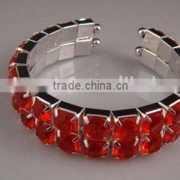two row big stone acrylic beads spring cuff rhinestone bracelet