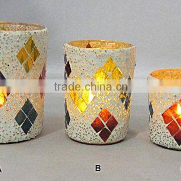 Hurrycane Candle Holder, Mosaic Votive Centerpiece,MOSAIC GLASS CANDLE VOTIVE/ DESIGNER HANDMADE GLASS /HOME DECOR/SET OF 3