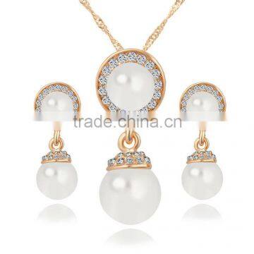 Luxury pearl earring with necklace gold plated wedding 3pcs jewelry set