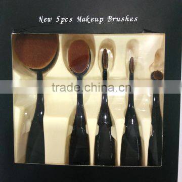 Newest Plastic Handle 5pieces Multipurpose Toothbrush Shape Oval Makeup Brush Set Wholesale