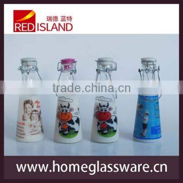 sealed glass milk bottle with the ceramic lid and wire clip