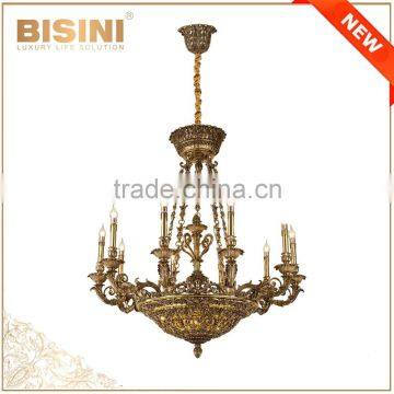 Golden Brass Rococo Style 10 Lights Chandelier/ Retro Gorgeous Bronze Pendant Lamp/ Antique Hotel Ceiling Lamp