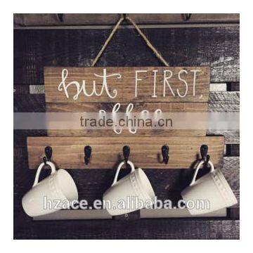 Wooden Coffee sign twine and hooks, Personalized Coffee Gift