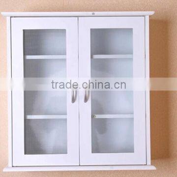 White Wooden Kitchen Storage Cabinet with Double Glass Doors Kitchen Assemble Wall Cabinet