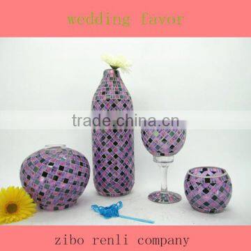 Elegant Beautiful Purple Home Decoration Handmade Mosaic Florist Glass Vase
