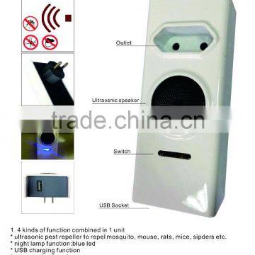 4 in 1 portable USB charging / Plug ultrasonic pest repeller with night light