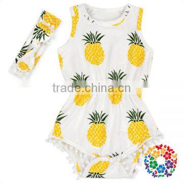 Toddlers Pineapple Romper Sleeveless Summer Pom Pom Bodysuits Baby Boutique Rompers Infants Diaper Cover Romper On Sale