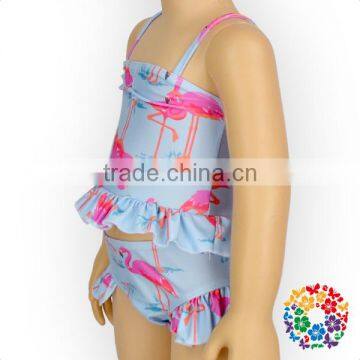 Summer Kids Two Piece Bathing Suits Flamingo Pattern Design Swimming Suit Ruffled Girls Children Swimwear