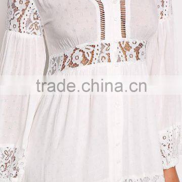 Off White Lace Trim Button Down Maxi Dress Long Frock Design HSd5221 photo-5