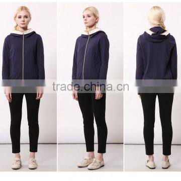 2016 Fashion Design Autumn Fleece Cotton Sweatershirts Full Zipper Hoody Wholesale Women Hoodies