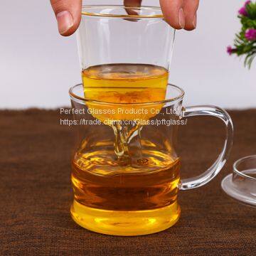 Glass Cup Kungfu Tea Cup Three Part Glass Mug Filter Glass Cup Coffee Mug Milk Cup Juice Cup for Hotel and Resturant photo-4