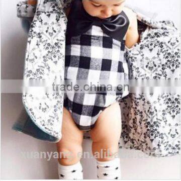2017 Wholesale Newborn Infant Clothing Lovely Bowknot Plaid Cotton Custom Baby Girl Romper