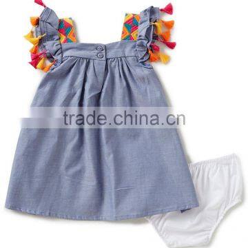 Wholesale Boutique Swing Sleeve Fancy Tassels Baby Clothes Cotton Baby Romper Clothes Set photo-2