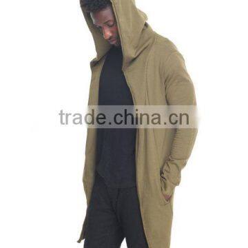 Open Front Long Sleeve Men's Elongated Hoody Coat Attached Hood Made in China Factory photo-2