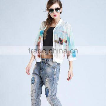 2015Summer Casual Round Collar Blazer Ladies Half Sleeve Coat