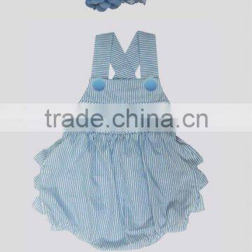 Infant/Toddler Girl Blue Stripe Seersucker Smocked Love Angel Bubble