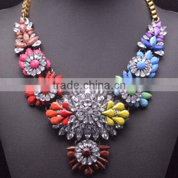 Hot Selling newest Women Chunky Handmade Silver Crystal Statement Necklace