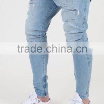 New Fashion Mens Blue Drop Baggy Pants Distressed Crotch Jeans Trousers photo-2