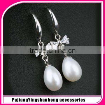 2016New Model Natural Pearl with Zirconia Earrings Jewelery Latest Design Of Pearl Earrings 925 sliver