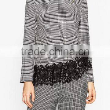 Runwaylover EY2378B Ladies 2017 Fashion Lace Splice Plaid Blouse photo-4