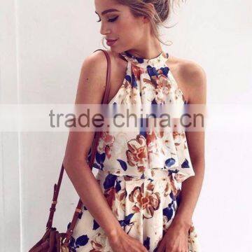2017 NEW Halter Floral Print Jumpsuit Romper Summer Women Chiffon Playsuit Apparel photo-2