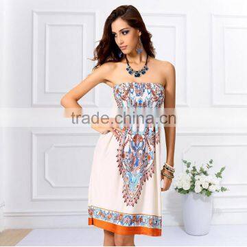 Walson Wholesale High Quality Boho Clothing Strapless Printed Sexy Dress photo-3