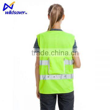 100% Polyester reflective LED yellow safety vest with pockets