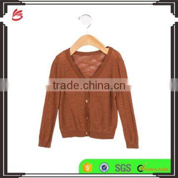 High Quality Brown Color Button Closured Baby Girl Wool Cardigan