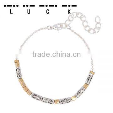 Link Cable Chain Antique Silver & Gold Plated & Silver Plated Copper Morse Code " LUCK " Bracelets photo-3
