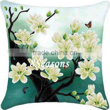 Multicolor Flower Pattern Square Throw Pillow Cotton Chinese Cross Stitch Patterns photo-3