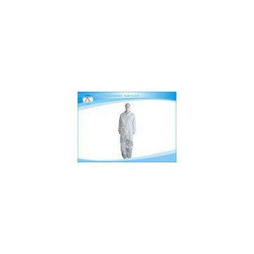 White Waterproof Non Woven Disposable Coveralls With Elastic Cuffs + Front Zipper