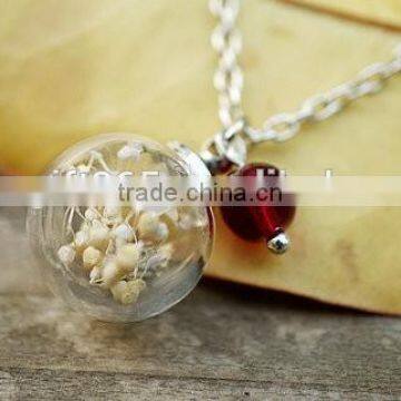 Dry Flower Glass Vial Necklace Round Ball Wishing Bottle Necklace