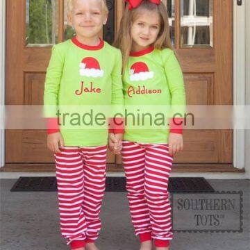 christmas embroidery stripe custom kids wholesale pajamas