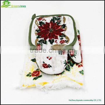 Wholesale oven glove kitchen towel and potholder set printing kitchen set 3pcs oven glove pot holder