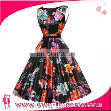 Wholesale Price Factory 1950s Vintage Floral Swing Dress For Ladies