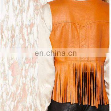2015 New Style Sleeveless Tassels Women PU Leather Jacket photo-6