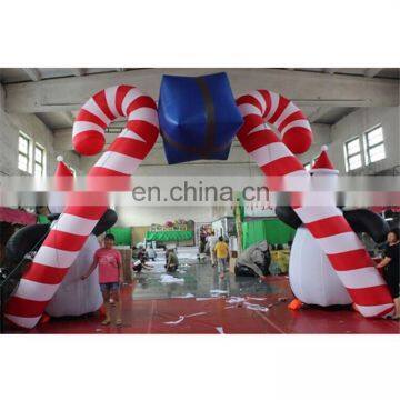 Newly Christmas Festival Event Entrance Decoration Inflatable Cartoon Candy stick Arch With Gift Box